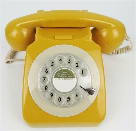 Vintage Rotary Dial Telephone Yellow Retro Phone Desk Classic Mechanichal Bell