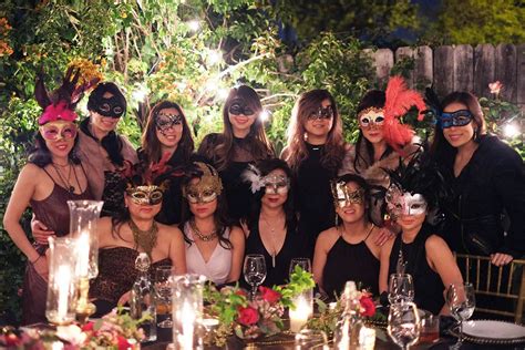 Julie Khuu Interior Design Event Design Masquerade Dinner Party Group Photo Elegant Roses