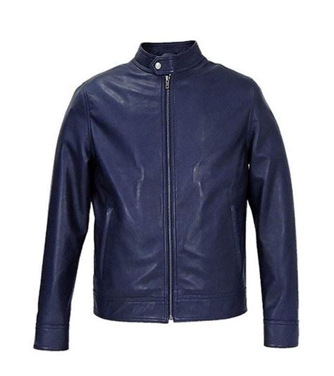 Men Cafe Racer Real Blue Leather Biker Jacket Fame Jackets