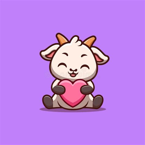 Goat Sitting Love Cute Creative Kawaii Cartoon Mascot Logo Stock
