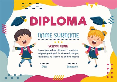 Diploma Certificado Para Niños De Preescolar Y Primaria Vector Premium