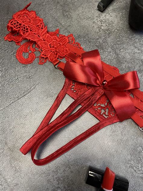 Red Lace Crotchless Panties Handmade Miss Impreza