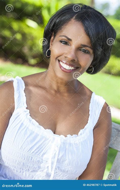 Beautiful African American Woman Relaxing Outside Stock Image Image Of Aged Smile 46298787