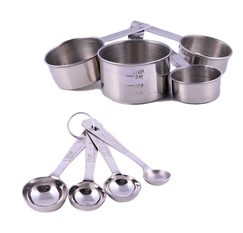 Stainless Steel 8 piece Measuring Spoons & Measuring Cups Set - High ...