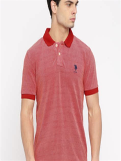 Buy U S Polo Assn Men Red Solid Polo Collar Pure Cotton T Shirt Tshirts For Men Myntra