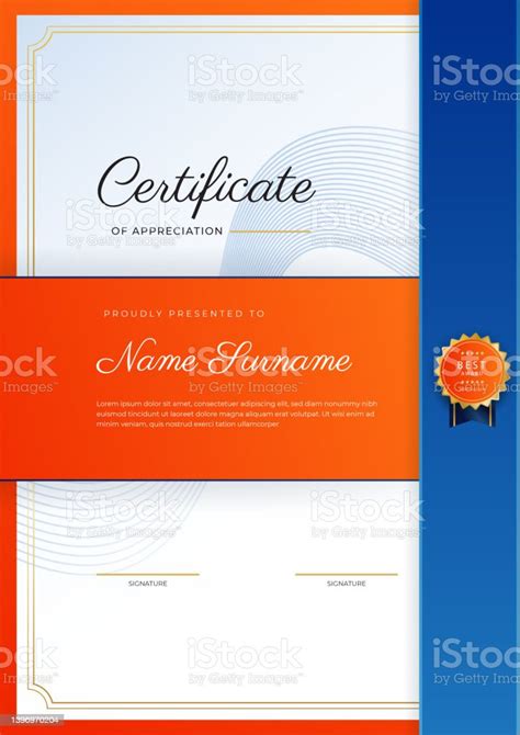 Blue Orange And Gold Certificate Of Achievement Border Template With