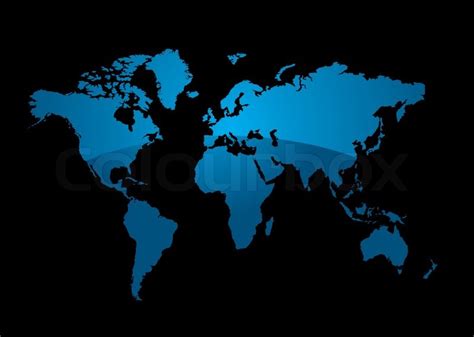 World Map On A Black Background With A Modern Blue Gradient Stock