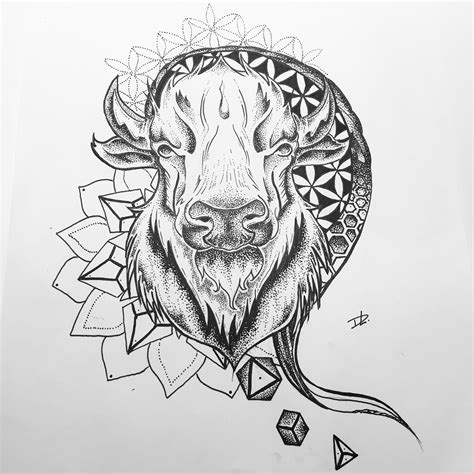 Buffalo Design Dotwork Geometric Tattoo Buffalo Tattoo Art