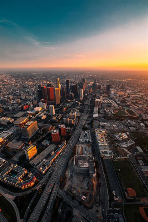 Birds Eye View City Sunset City Los Angles City Pictures Helicopter