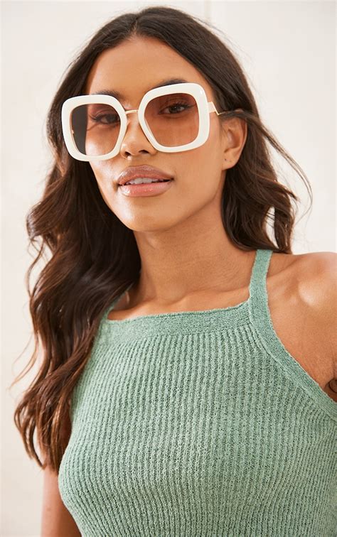 Cream Oversized Chunky Clear Square Sunglasses Prettylittlething