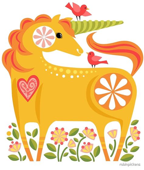 Happy Unicorn In Yellow By Robin Pickens By Robinpickens Redbubble