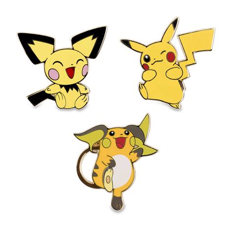 Pichu Pikachu And Raichu Pokémon Pins 3 Pack Pokémon Center Official Site