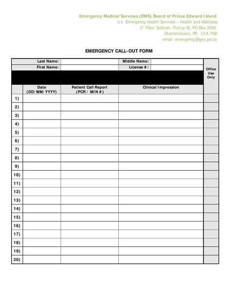 Call Out Form Template