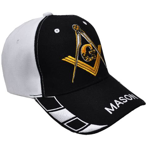 Mason Hat Black And White Baseball Cap With Masonic Logo Freemasons