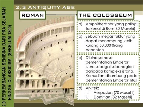 Kejuruteraan empayar rom 1contoh gambar aqueduct (laluan air) pantheonpantheonsejarah pembinaan* pembinaan pada tahun 27sm * kemusnahan dalam seni bina tamadun rom. Ciri Ciri Reka Bentuk Colosseum