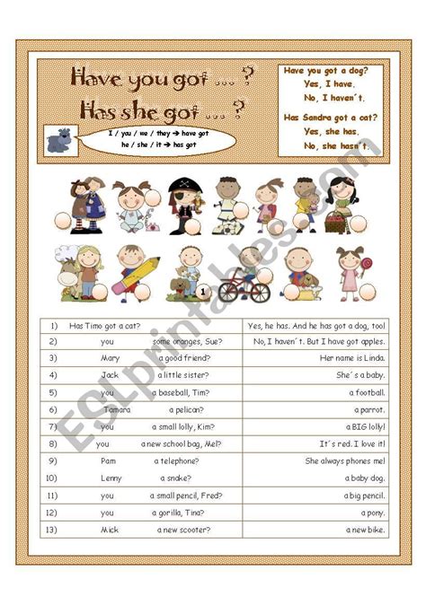 Have You Got Has Shehe Got With Short Answers Esl Worksheet