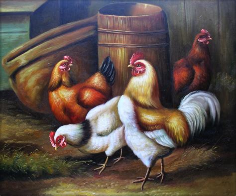 Quality Hand Painted Oil Painting Rooster And Hens I 20x24in Ebay