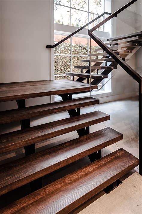 Modern Open Wood Staircase With Glass Balustrade Indoor Stair Railing