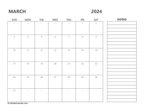 Download 2024 March Calendar Printable Pdf Version