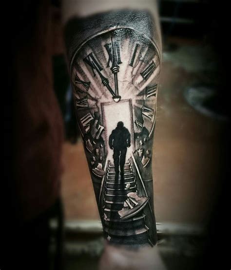 Clock Stairs Black Grey Tattoo Clock Tattoo Heaven Tattoos Watch
