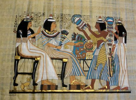 Vintage Egyptian Hand Painted Papyrus Of The Flower Girls Daily Life