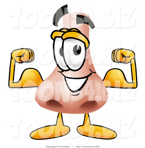 Illustration Of A Cartoon Human Nose Mascot Flexing His Arm Muscles By