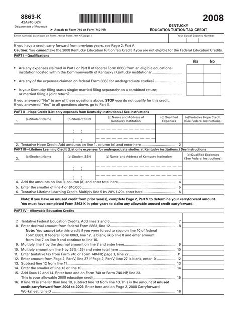 740 Packet—2008 Kentucky Individual Tax Booklet Forms And Instructio