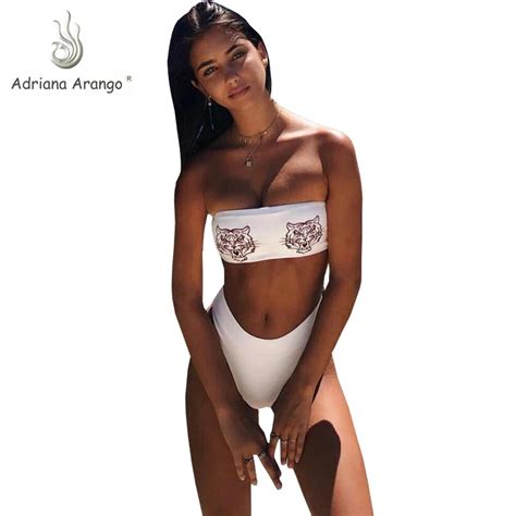 Adriana Arango 2019 Bandeau Bikini Dragon And Tiger Print Swimwear High Waist Swimsuit Sexy