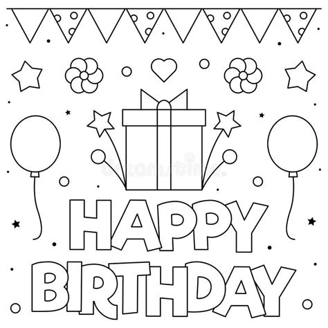 Happy Birthday Coloring Page Black And White Vector Illustration