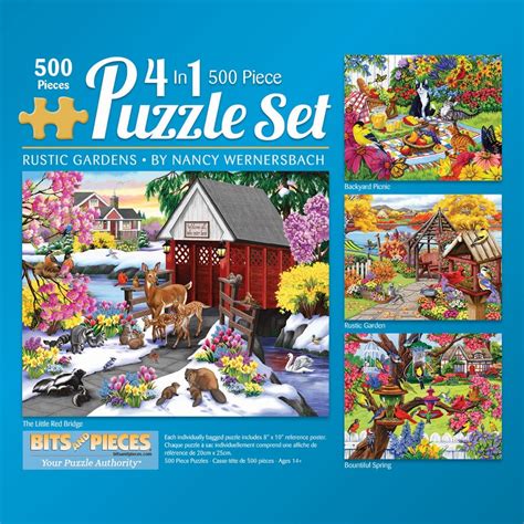 Bits And Pieces 4 In 1 Multi Pack Rustic Gardens 500 Piece Jigsaw