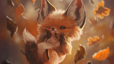Autumn Lover Fox 4k Wallpaper Cute Animal Drawings Kawaii Cute