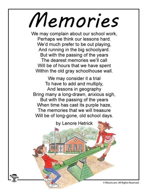 Memories School Poem For Kids Woo Jr Kids Activities Childrens