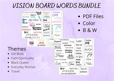 Printable Vision Board Words Bundle Text Power Words And Etsy