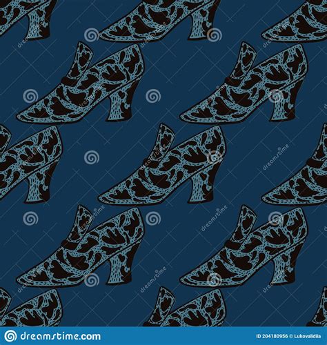 Dark Seamless Moder Pattern With Leather Women Shoesh Shapes Navy Blue