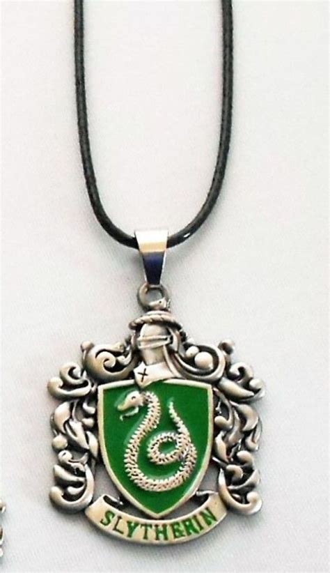 Harry Potter Slytherin Crest Pendant On Leather Cord 190371028236 Ebay