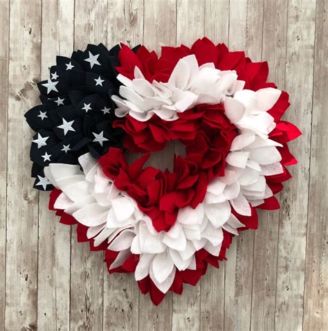 American Flag Heart Shaped Felt Wreath Indoor Outdoor Etsy