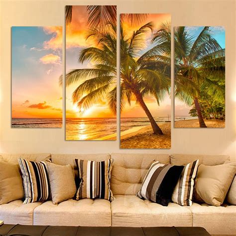 Wall Art Painting Hd Printed Canvas Poster Home Decor 4 Panel Sunset