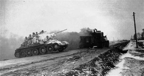 Soviet T 34 Tank Carrying Infantry Crosses The Zhytomyr Berdychiv