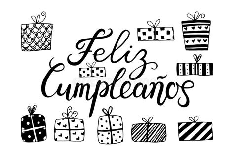 Feliz Cumpleanos Happy Birthday In Spanish Language Handdrawing
