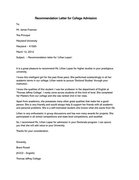 College Recommendation Letter 10 Sample Letters And Free Templates