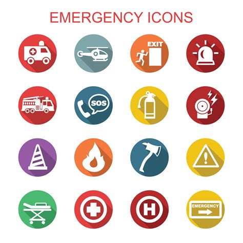 Emergency Long Shadow Icons 633368 Vector Art At Vecteezy