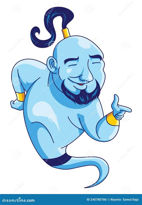 Wish Fulfilling Blue Genie Color Illustration Design Stock Vector