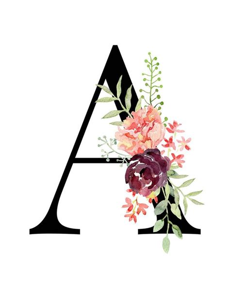 Letter A Floral Alphabet Instant Digital Download Etsy Nursery