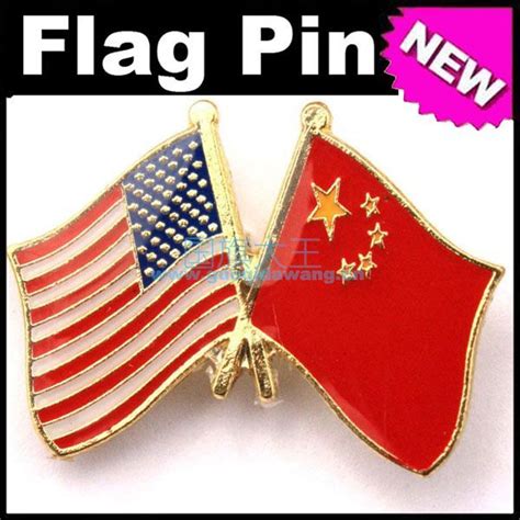 Usa China Double Flags Friendship National Flag Metal Lapel Pin In Pins