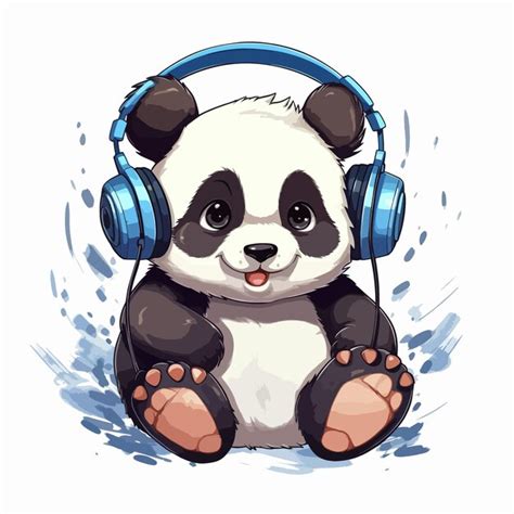 Premium Vector Cute Panda Listening Music With Headphone Vector