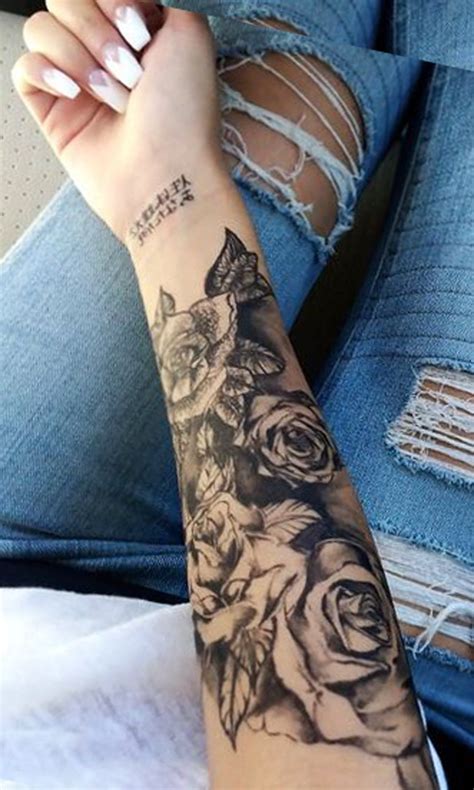 Black Rose Forearm Tattoo Ideas For Women Realistic Floral Flower Arm