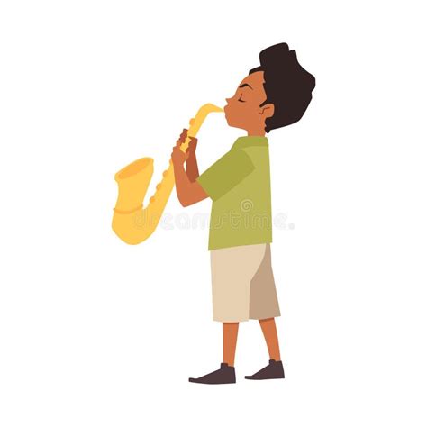 Child Cartoon Character Playing Saxophone Flat Vector Illustration
