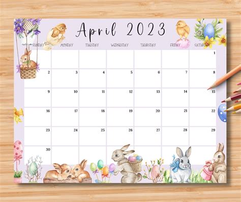 Editable April 2023 Calendar Happy Easter Day 2023 With Cute Etsy New