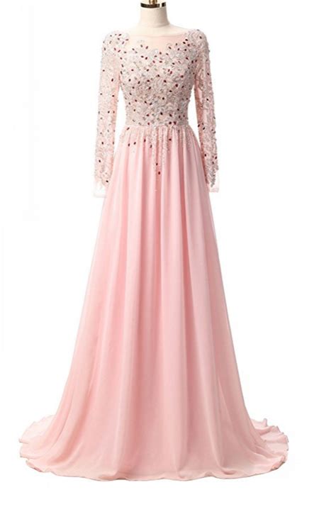 Lace Appliques Evening Gowns Beaded Prom Dresses With Sleeves Long On