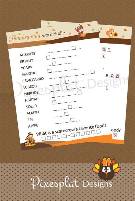 Thanksgiving Word Riddle Game Printable By Pixiesplatdesign